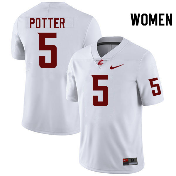 Women #5 Jaxon Potter Washington State Cougars College Football Jerseys Stitched-White